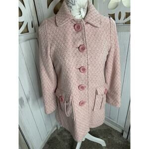 Y2K Chow Fun Pink Barbie Core Pink Tweed Coat Full Button Juniors Large